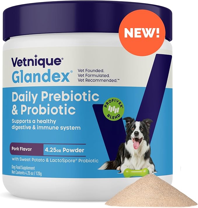 Vetnique Glandex Daily Probiotics for Dogs with Prebiotics to Support Gut Health with Fiber and Digestive Enzymes, Dog Probiotic Powder (4.25oz Powder, Pork Powder)