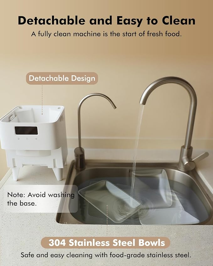 Automatic Cat Feeder for 2 Cats, 2.4G WiFi Timed Cat Feeder with APP Control, 20Cups/5L Automatic Food Dispenser, Dual Stainless Steel Bowls, 1-10 Meals/Day, Dual Power & Detachable for Easy Clean