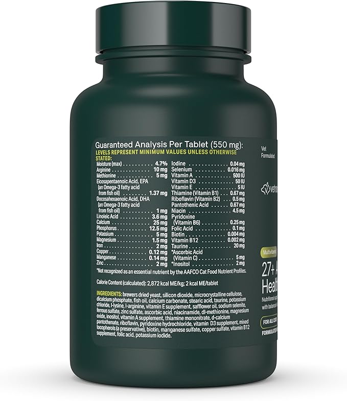 VetriScience 27+ Active Health Chewable Tablets, Nu Cat Daily Multivitamin for Cats and Kittens, Balanced Vitamins, Minerals and Antioxidants, Health and Wellness Support, Fish, 90 Count