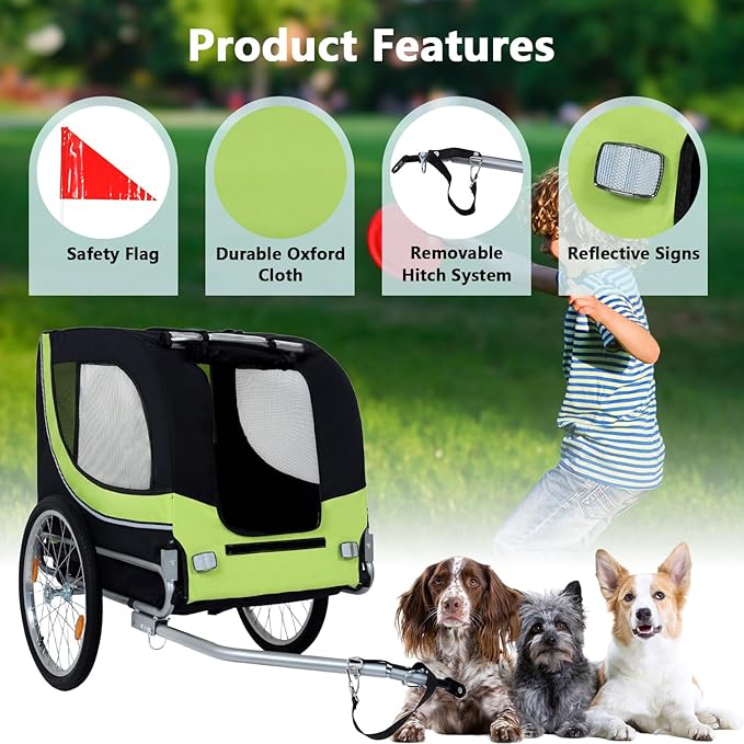 Large Dog Trailer for Bike, Folding Bike Trailer for Dogs with 18.9" Wheels, 120LB Capacity All-Terrain Pet Carrier, Universal Bicycle Coupler