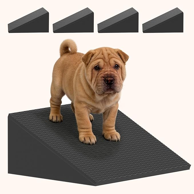 Dog Wedge Ramp for Stairs/Staircases, Portable & Lightweight Pet Ramp with Non-Slip Surface for Small Size Dogs Cats, Low Angled Dog Ramp for Elderly & Injured Pets (100LBS Capacity, 4Packs)