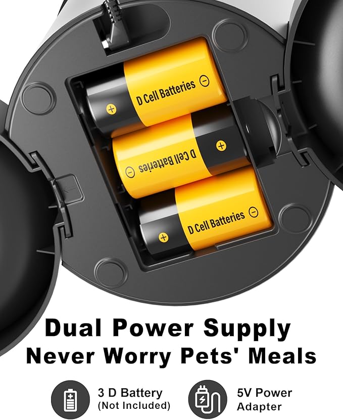 Automatic Cat Feeder for 2 Cats, 4.2L Dual Food Dispenser, Up to 6 Meals/Day, Portion Control, Voice Message, Dual Power Options (Transparent+Black, Dual Stainless Steel Bowls)
