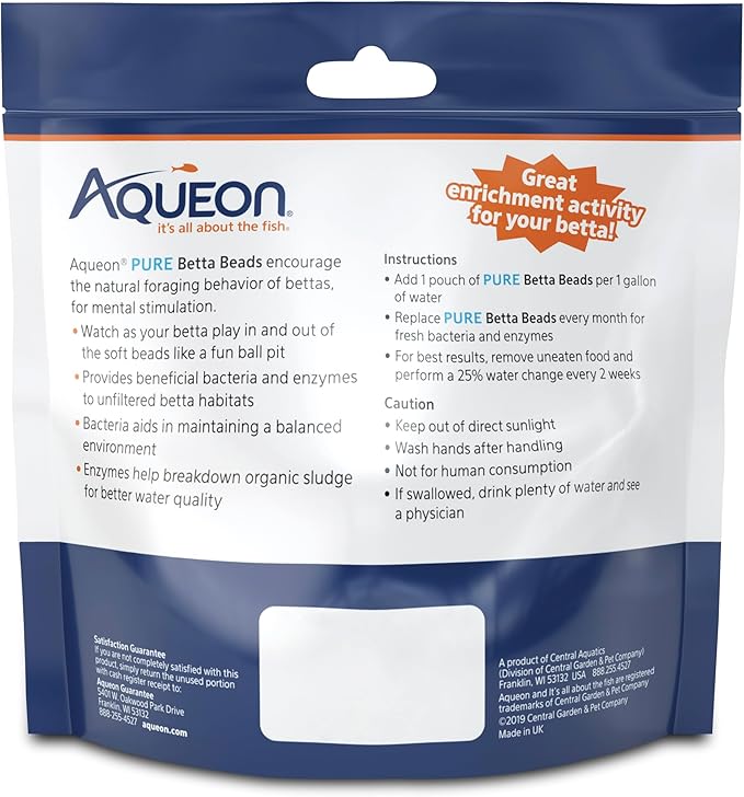 Aqueon Pure Betta Beads, Water Care for Unfiltered Aquariums, Maintains Clear Water and Helps Breakdown Organic Sludge, Black & White (Pack of 2)