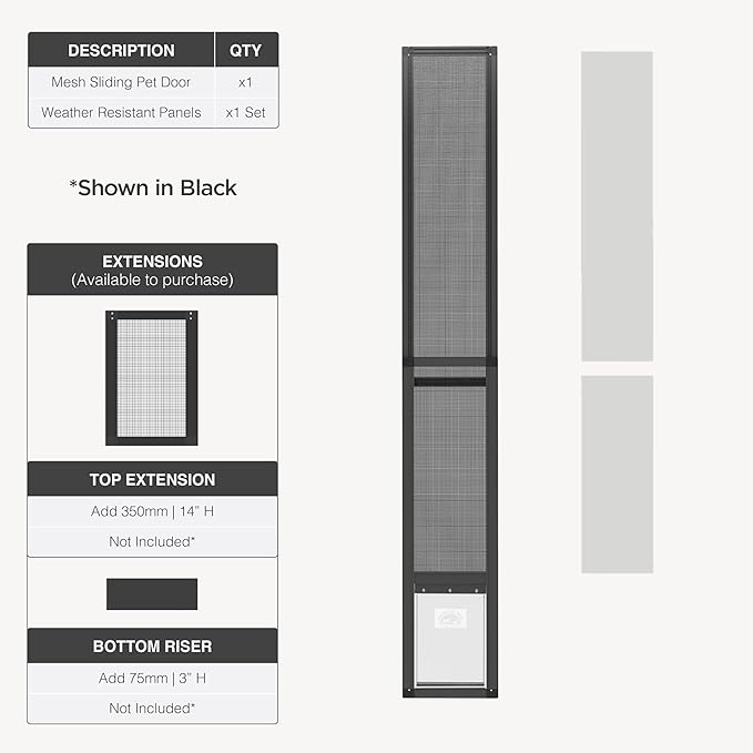 Hakuna Pets V2 Patio Pet Door Screen Insert Panel for Sliding Doors, Fits Door Track Min Ht 55.12" to Max Ht 84.25",UV Resistant Mesh, Locking Magnetic Dog Door, Easy Install and Removal,Small,Black