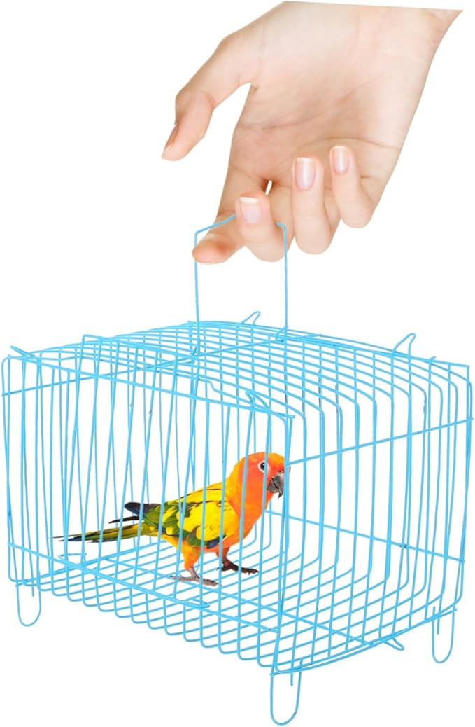 Portable Parrot Travel Cage Standing Perch Wear-Resistant Steel Wire Carrier for Small Birds Convenient Bird Carrier for Travel