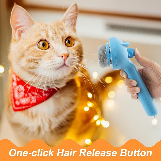 Pet Steam Brush for Dogs, 4 in 1 Cat Steam Brush for Long Short Haired, Self Cleaning Brush for Shedding, Metal Pet Misting Hair Comb with Handle for Grooming Kitten Dog(Blue)