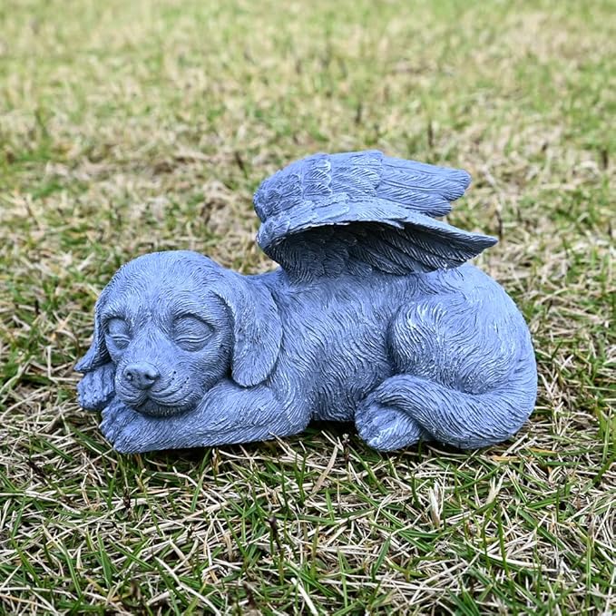 Angel Dog Memorial Stones Statue Sleeping Ornament for Passing Away Bereavement Pet Loss Sympathy Memory Gifts Remembrance
