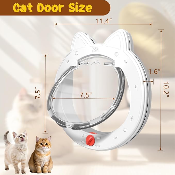 Cat Door with 4 Way Lock, Cats Doors for Interior Exterior Gate, Weatherproof Magnetic Pet Door for Cats and Small Dogs, Cat Flap Doors, Easy to Install, 7.5" x 7.5" Inner Frame (White)