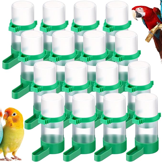 16 Pcs Automatic Bird Water Dispenser Bulk Plastic Bird Water Feeder Drinker Waterer for Pet Parrots Cage Parakeets Cockatiel Budgie Pigeon Quail Lovebirds Watering Supplies Drinking Bottle