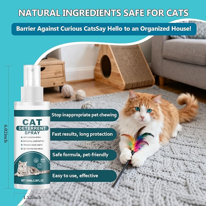 Cat Deterrent Spray,Upgraded Cat Spray Deterrent,Natural Safe Scratch Deterrent Training Aid for Furniture,Cat Repellent Applications for Indoor