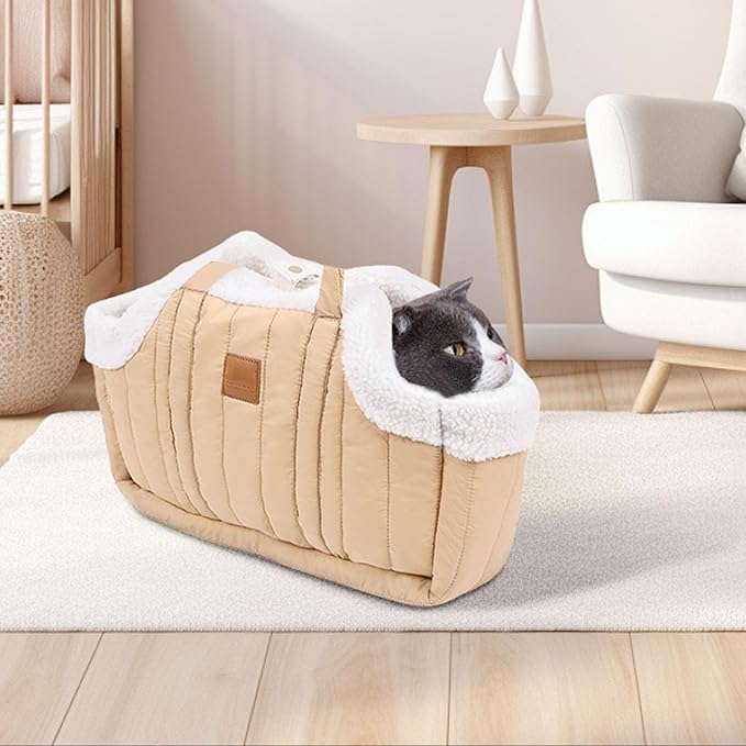 Winter Fleece Warm Dog Tote Bag, 2024 New Small Dog Carrier Purse, Waterproof Pet Travel Handbag, Carrier Purse with Secure Harness Clip for Shopping, Hiking and Walking (Grey)