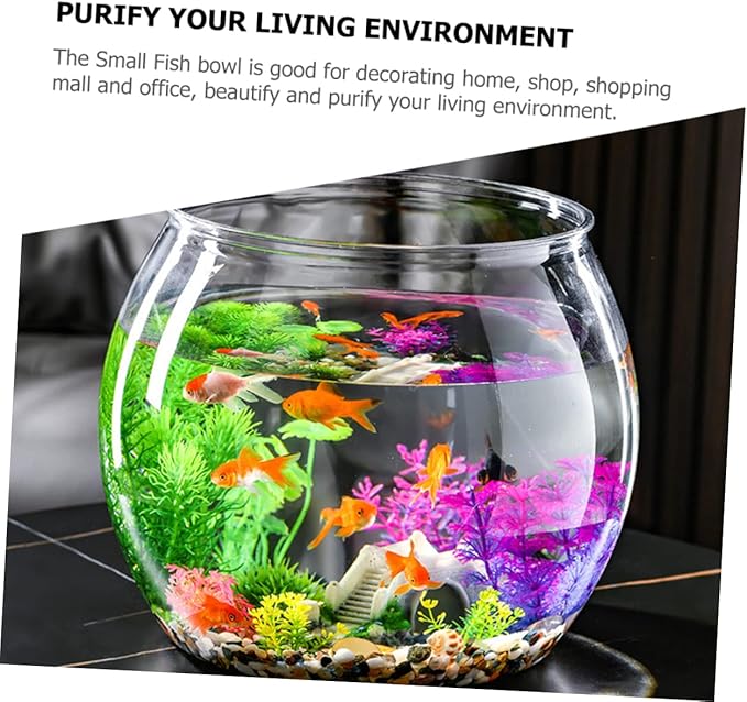 Transparent Plastic Fish Bowl Tank Small Aquarium for Betta Fish Goldfish Portable Round Design Easy Maintenance Fall Resistant for Home Office Turtle Care