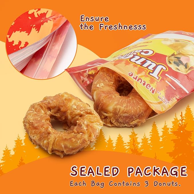 Jungle Calling Dog Treats Long Lasting, Rawhide Chews for Dogs, Chicken Wrapped Rawhide Donuts, Chewy Snacks for Medium Large Dogs (Pack of 2)