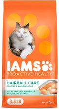 IAMS Proactive Health Dry Cat Food Hairball Care, Adult Cat Food, with Real Chicken and Salmon, 3.5 lb. Bag