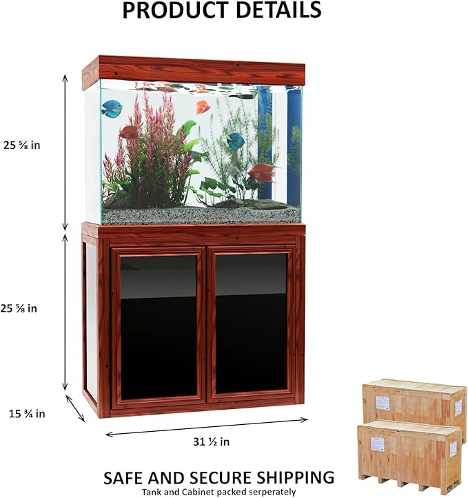 50 Gallon Glass Aquarium with Aluminum Cabinet - Including Sump for Filtration and Circulation, Plumbing, LED, Redwood
