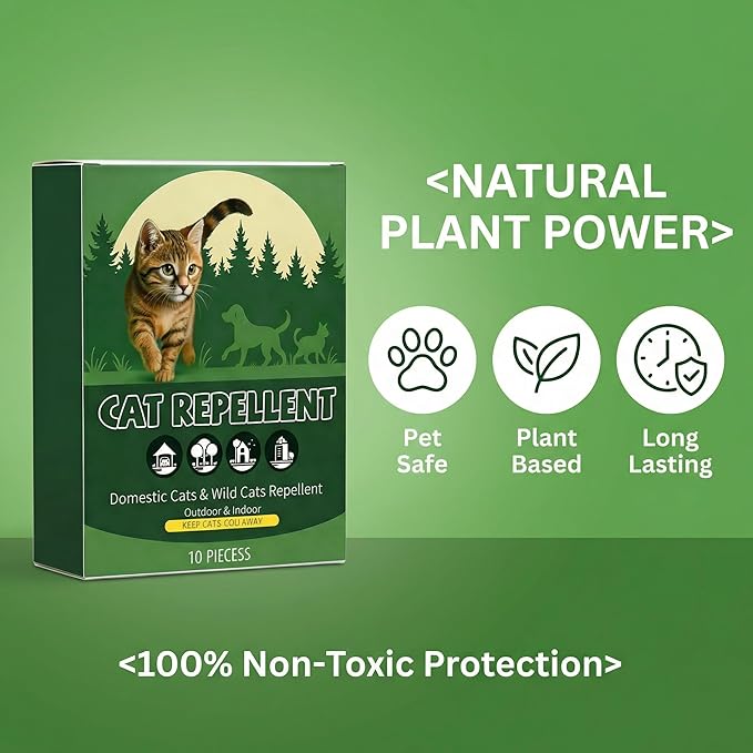 10 Pack Long-Lasting Cat Deterrent Balls with Natural Oils - Outdoor Indoor Repellent for Yard, Garden, Lawn, Furniture & Plants, Safe for Pets