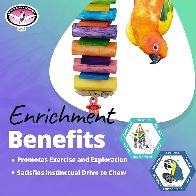 Super Bird Creations SB1199 Sola Balsa Stack Bird Toy - Bird Enrichment Toys, Wooden Bird Toys for Small/Medium Bird Size, Ideal for Parakeets and Cockatiel, Natural Bird Toys for Cage Play