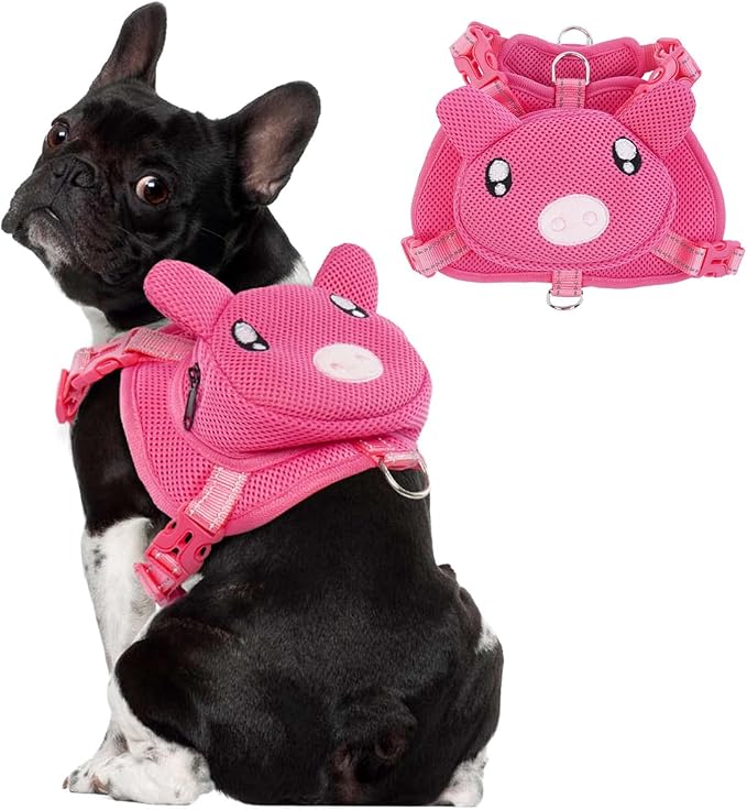 Dog Harness with Backpack, Adjustable Dog Backpack Harness for Small Medium Dogs, No-Pull Breathable Backpacks for Dogs to Wear, for Traveling, Hiking, Camping, Training, Pink XS