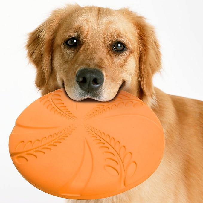 Nobleza 2 Pack Dog Flying Disc, 8in Interactive Flyer Dog Toys for Small Medium Large Dogs to Fetch, Durable Outdoor Dog Disc Toy for Long-Distance Flies and Floats on Water, Orange & Green