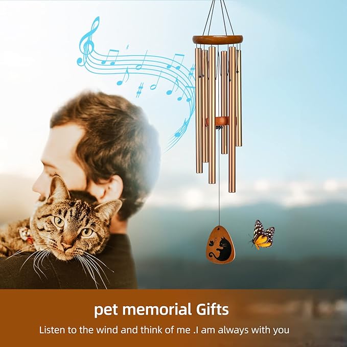 Cat Memorial Gifts - Cat Memorial Wind Chimes, Loss of Cat Sympathy Gift,Pet Sympathy Gifts for Cats, Remembrance Gifts for Loss of Cat 28 inches