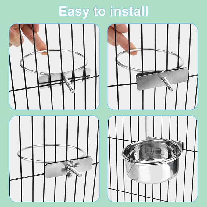 Hypeety Stainless Steel Bird Food Water Bowl Parrot Cage Accessories for Parakeet Bird Dog Cat Parrot Rabbit 2PCS (Large,5.5 * 2.3in)