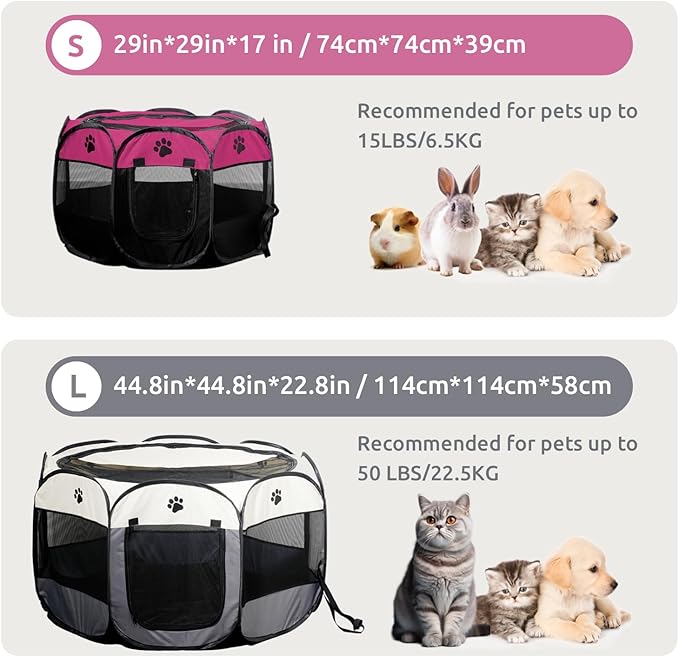 Portable Pet Playpen, Dog Playpen Foldable Pet Exercise Pen Tents Cat House Playground for Puppy Kitten Indoor Outdoor Travel Camping Use