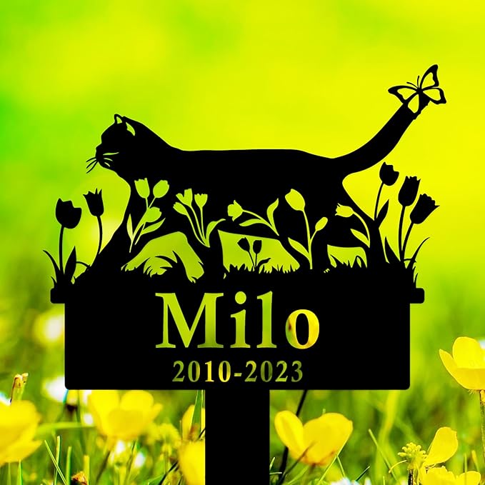 Custom Cat Memorial Stake, Personalized Cat Grave Marker Outdoor, Cat Memorial Garden Stake, Custom Flowers Cat Memorial Plaque, Cat Tombstone Marker Customized Cat Memorial Gift