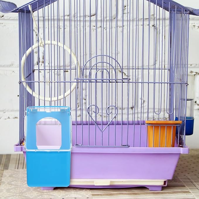 4Pcs Hanging Bird Feeder Boxes with Lid, Multi-Function Pigeon and Quail Food Dispenser, Blue Cage Feeder Bowls for Bird Feeding and Watering Supplies