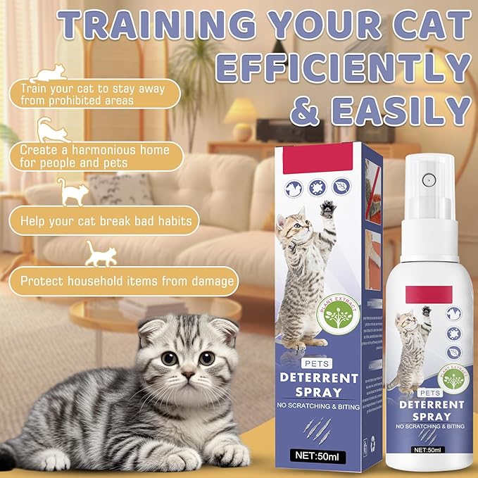 Tetra Cat Deterrent Spray for Furniture Protection,Natural Anti-Scratch Spray for Cats,Safe Indoor & Outdoor Deterrent Cat Spray,Cats Training Aid – Sofa & Carpet Protector,50ML