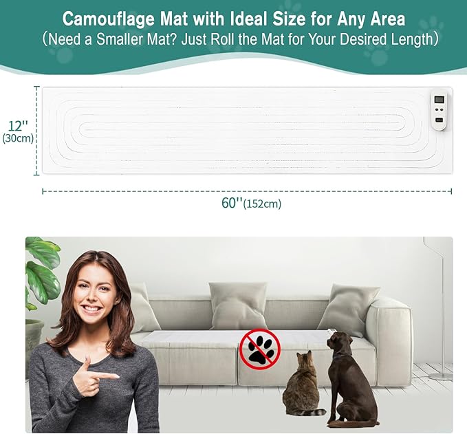 Seerway Pet Shock Mat for Dogs and Cats, 2-Piece 60"x 12" Rechargeable Electric Training Mats to Keep Pets Off Couch, Bed, Kitchen Countertop