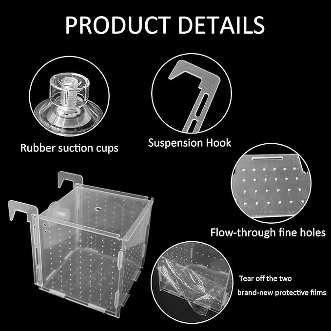 5.9 x 5.9 x 5.9 inch Acrylic Fish Breeding Box, Transparent Isolation Hatchery Incubator with Suction Cups for Guppy Shrimp Small Baby Fishes Aquarium Nursery Tank