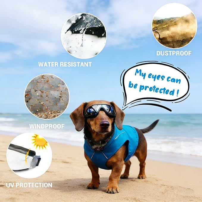 Namsan Small Dog Goggles, UV Protection Goggles for Dogs Small Breed, Puppy Sunglasses with Adjustable Straps, Windproof Dog Eye Protection for Outdoor Activities, Black