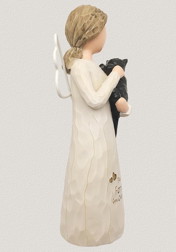 Cat Memorial Gifts for Loss of Cat, Cat Loss Sympathy Gifts, Cat Remembrance Gift in Memory of Passed Away Pet Cat, Resin Cat Angel Figurine for Cat Mom and Cat Lovers, Black