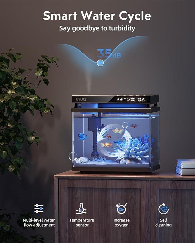 2 Gal Fish Tank Betta Aquarium Kit Aroma Black & 50W Aquarium Heater