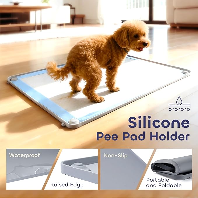 Silicone Pee Pad Holder for Dogs Fits Up to 24" x 24" Small Training Pads Leak-Proof Non-Slip Puppy Pee Pad Holder with Fixed Buttons Portable Easy to Clean