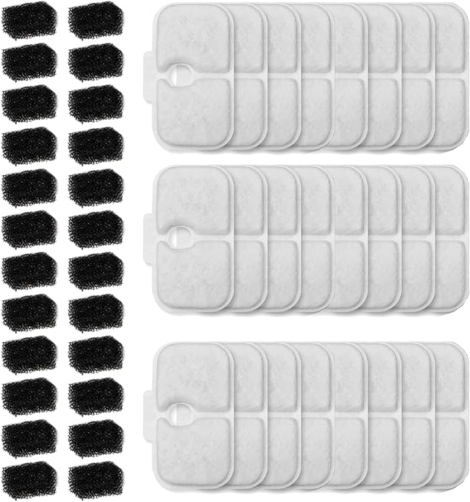 24 Packs Cat Water Fountain Filter Replacement Compatible with Dockstream Cat Water Fountain PLWF005/PLWF115/PLWF105,Triple Filtration System Replacement Filter with Pre-Filter Sponge
