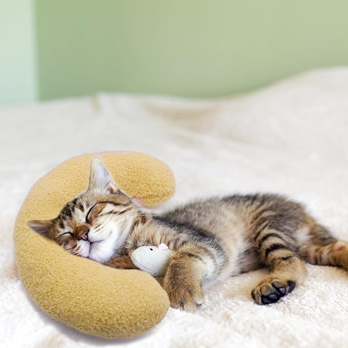 Andiker Pillows for Cats, U Shape Soft Fluffy Kitten Pillow to Lay On Cat Bed Pillow Ultra Soft Pet Pillow for Cat Fluffy Cats Pillows for Indoor Cats and Puppies to Improve Sleep Quality (Yellow)