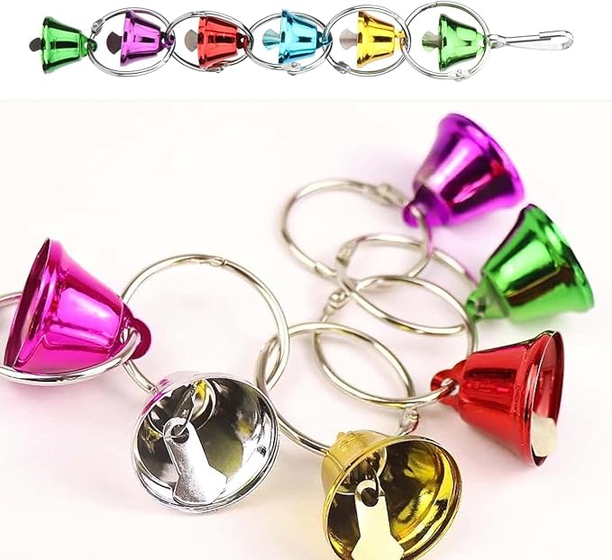 3Pcs Bird Bells Toy Chewing Hanging Ring Toy Cage Bite Colorful Bells Chandelier Parrot Cage Craft Toys for Pet Budgie Parakeet Cockatiel Macaw African Grey Lovebird Quaker Parrot