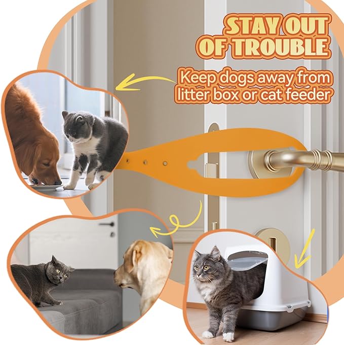 TGIOW Cat Door Latch, 2 Pcs Cat Door Stopper Pet Door Latch to Keep Dog Out of Litter Box and Food, Door Prop for Cat with 5 Adjustable Size Strap 2.5-6" Wide, No Measuring, Easy to Install, Yellow
