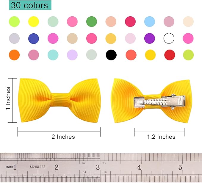 Dog Hair Bows 2 inches Small Puppy Bowknot Clips for Pet Grooming Accessories Doggy 60Pcs (30 Pairs)