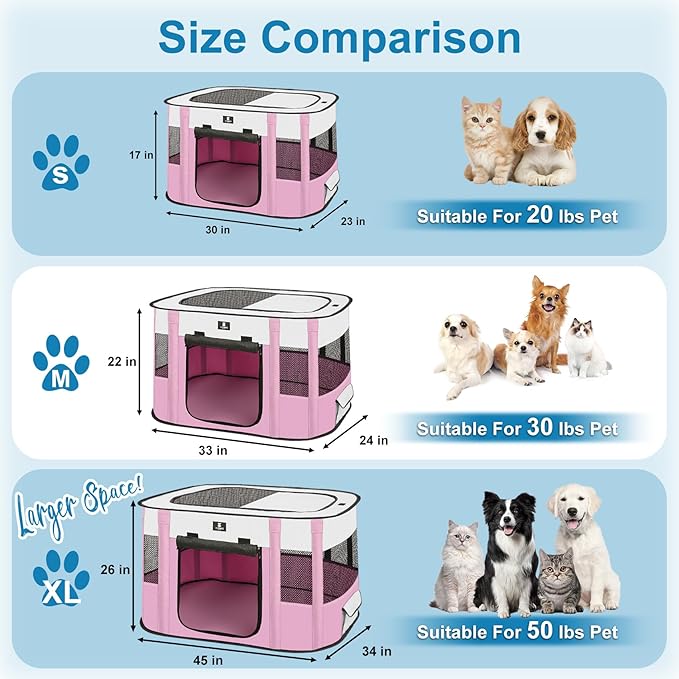 X-ZONE PET Dog Playpen, Puppy Cat Play Pen Portable Foldable Indoor/Outdoor Tent Crate Cage, Portable Pet Crate Large Size Pink 45"