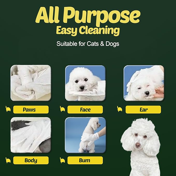 400 Dog Wipes for Paws and Butt Ears Eyes | XL 8x8 Organic Pet Wipes for Dogs | Unscented Dog Wipes Cleaning Deodorizing | Extra Thick Paw Wipes for Dogs Cats Pets | Bonus Glove Wipes Included