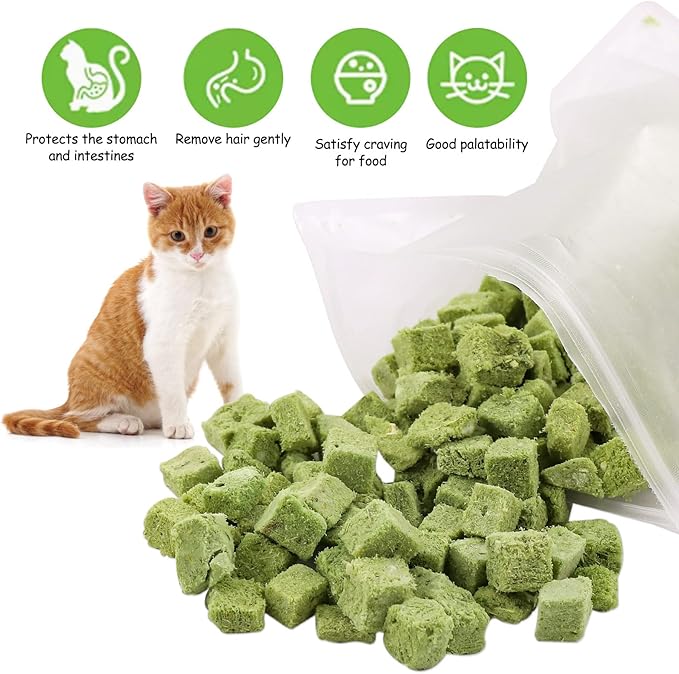 HavenJanny 60g Cat Grass Treats for Indoor Cats, Freezed Dried Cat Grass Teething Stick Snacks for Cats, Edible Feline Chew Toys for Hairball Control and Oral Health