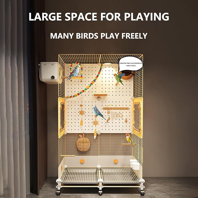 Large Bird Cage for Parrots/acrylic+birdcage,Cockatiels/Budgies with Acrylic Doors & 4 Casters, Wide White Birdcage Includes Perch/Feeder/Swing/Detachable Drawer for Outdoor/Indoor Conures (72*36*117)