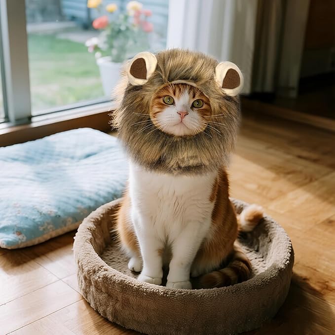 Lion Mane Wig for Cat Costume, Pet Cat Halloween Costumes for Halloween Christmas Easter Festival Parties Photo Shoots