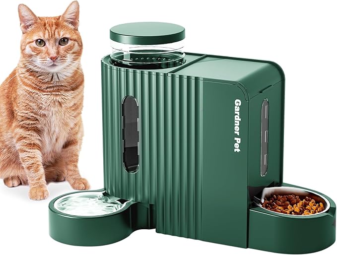 Gardner Pet Automatic Gravity Cat Food Feeder and Water Dispenser Stainless Steel Two-in-One Set Large Capacity Dispenser for Pets Dogs, Puppies, Kittens-(0.8 Gallons x 2)