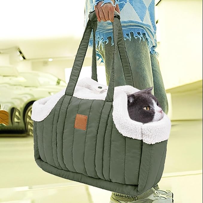 Winter Fleece Warm Dog Tote Bag, 2024 New Small Dog Carrier Purse, Waterproof Pet Travel Handbag, Carrier Purse with Secure Harness Clip for Shopping, Hiking and Walking (Black)