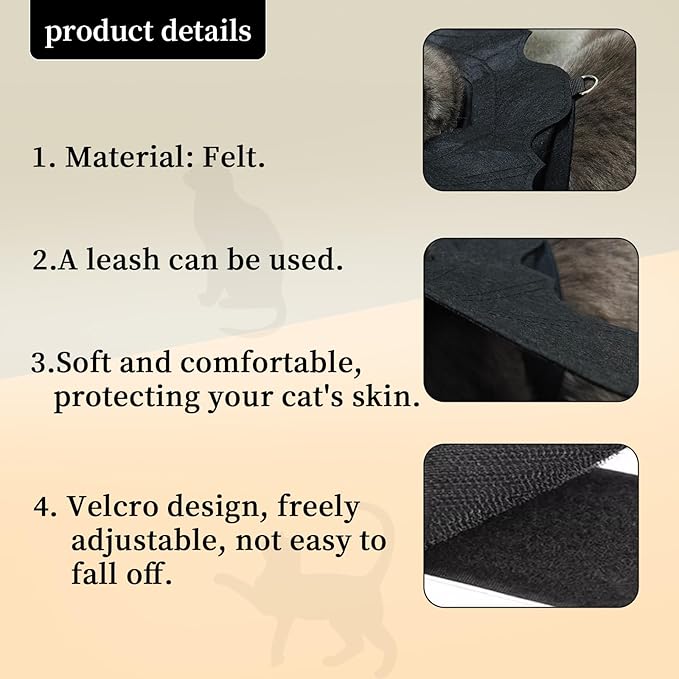 Batwing Cat Costume with Leash Hook - Soft Felt Kitten Costume, Adjustable Cat Puppy Clothes for Cosplay Party Walks (L)