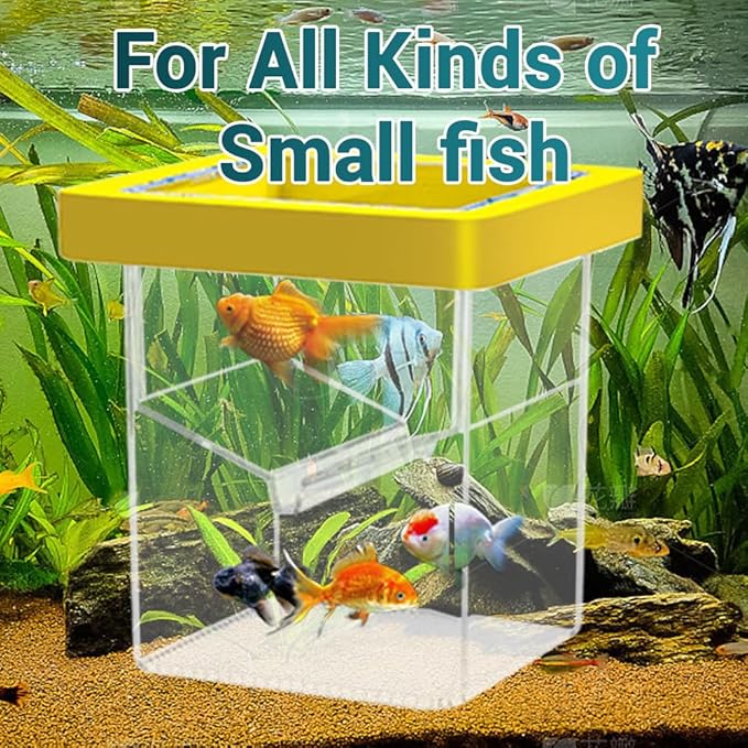 Fish Breeding Tank,Breeder Box for Fish Tank,Isolation Breeding Box with Layered Design,Adsorption and Suspension,Yellow