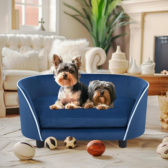 27'' Pet Sofa Bed for Small Dogs and Cats with Soft Cushion, Removable Cover, Anti-Slip Pads, Blue